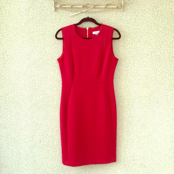 calvin klein red dress with gold zipper